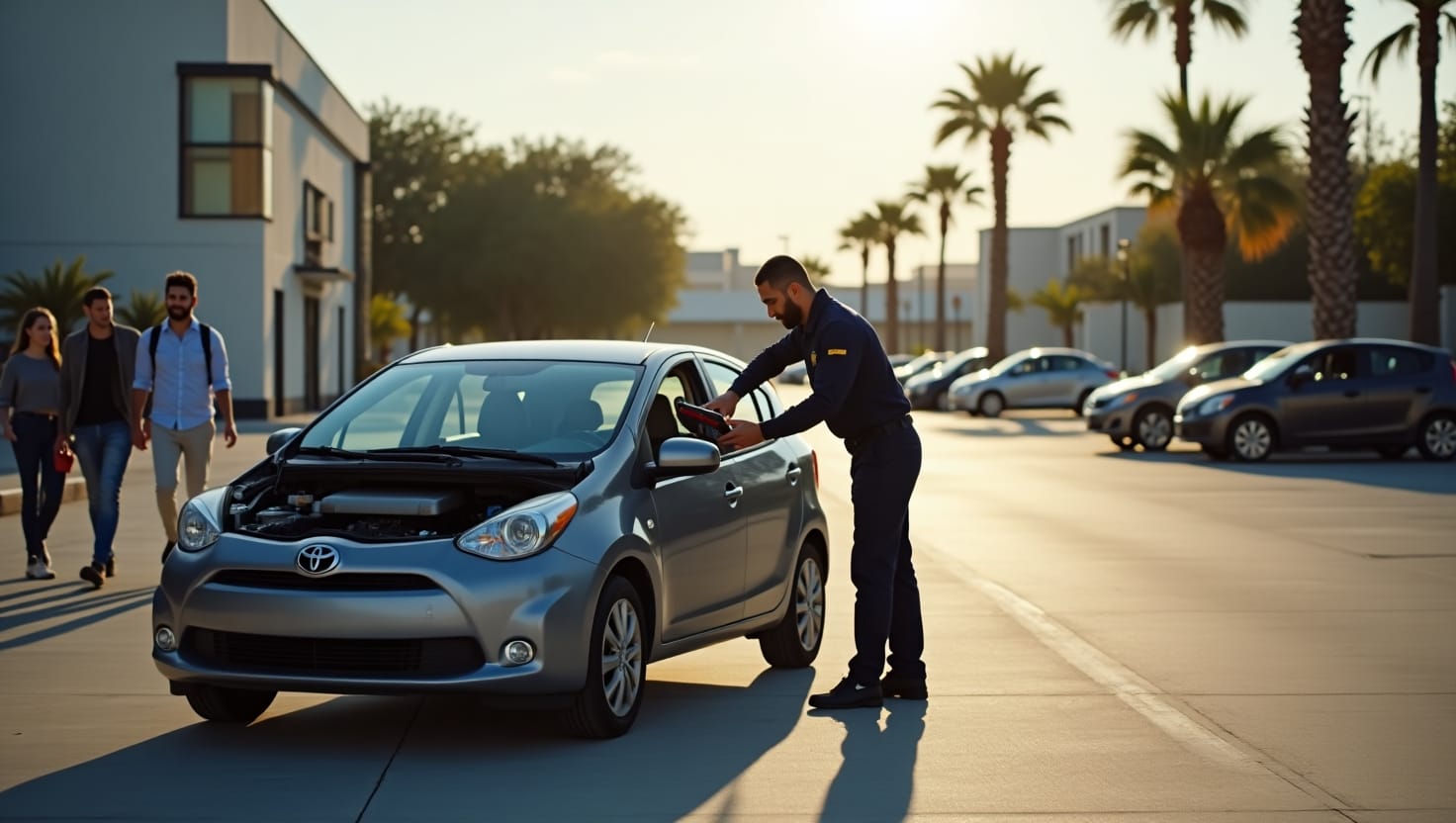 On-site car repair by a technician in a Tampa parking lot